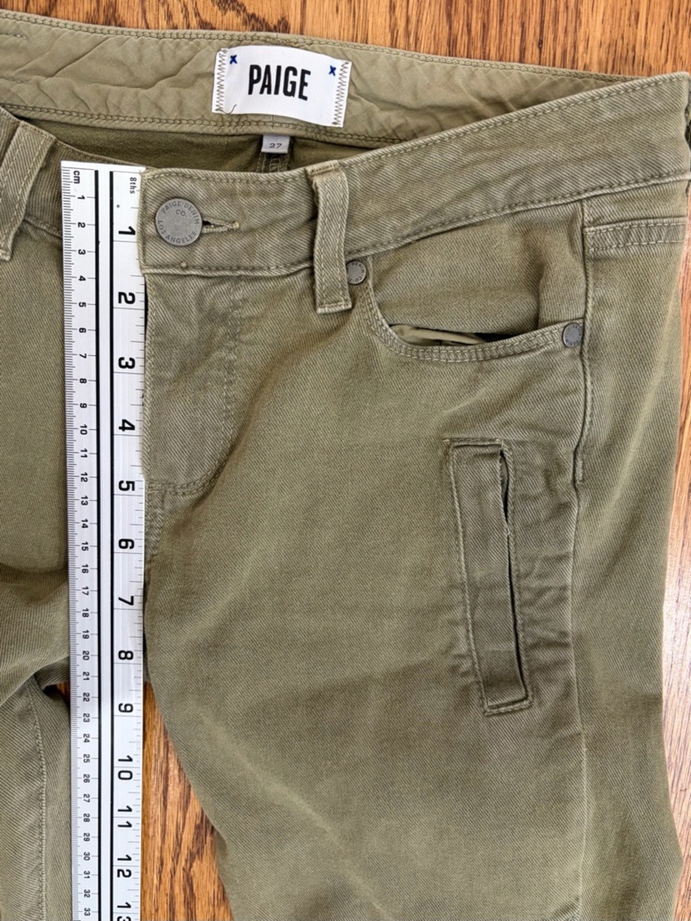 PAIGE Denim Marley Skinny Moto Jean in Fatigue Green (27) - Picture 5 of 10